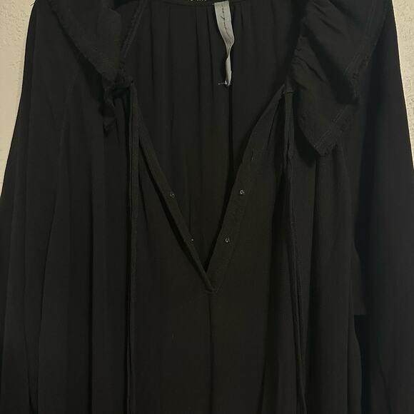 Raquel Allegra Black Peasant Dress size 0 Midi Ruffle Neck - Picture 7 of 16